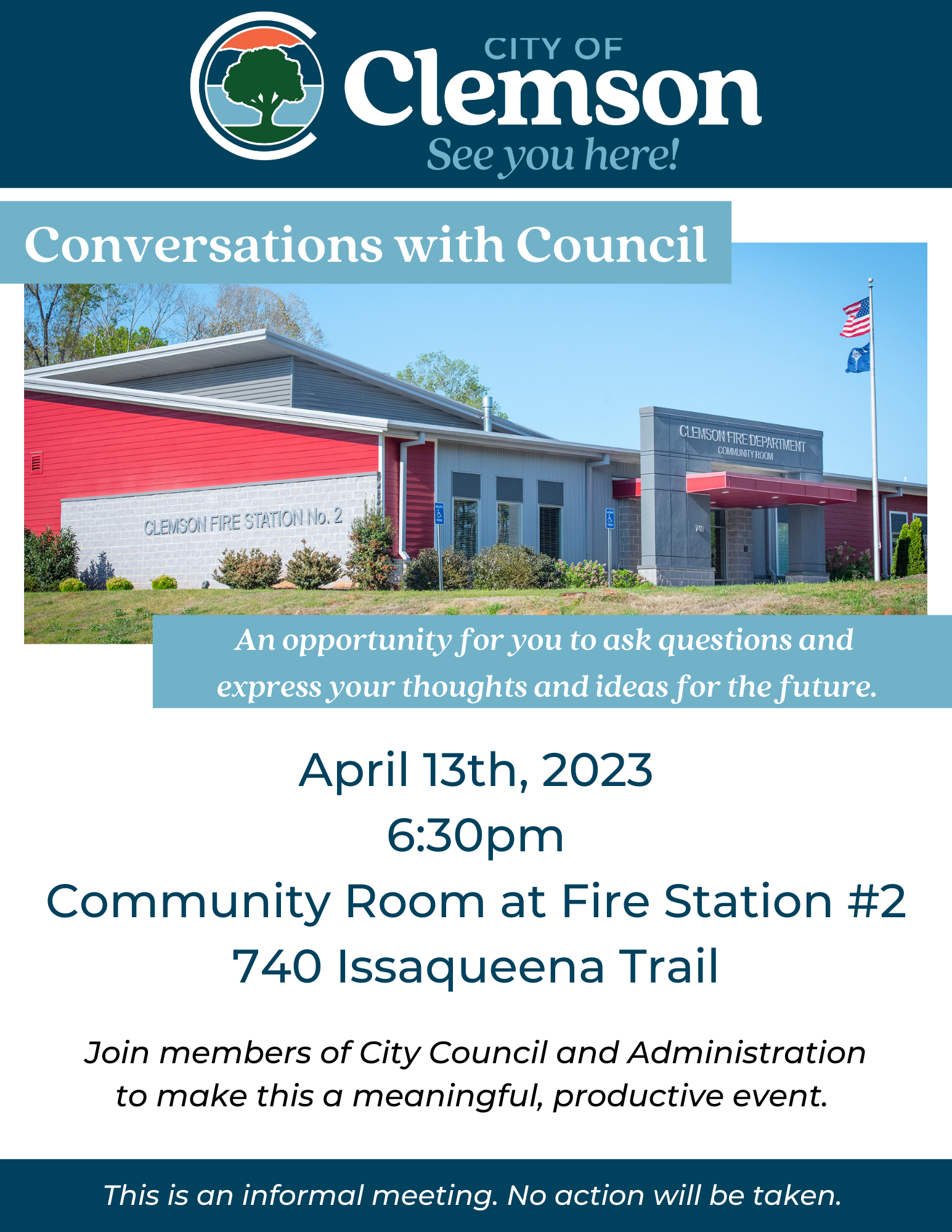 conversations with council April 13th - 6:30pm